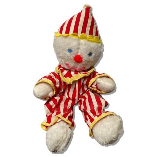 Vintage Circus Clown Plush Stuffed Toy White Stripes Clothes