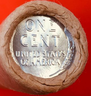 1955 - P / 1943 Steel Tail Wheat Ends Obw Bank Wrap Lincoln Penny Roll