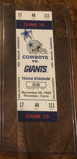 1992 Bowl Champions Dallas Cowboys Ny Giants Nfl Full Ticket Stub
