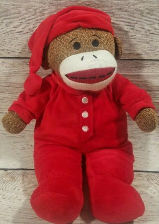 Dan Dee Sock Monkey Plush Stuffed Animal Red Pajamas Hat Christmas 15 " 2013