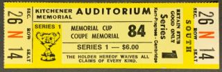 1984 Memorial Cup Hockey Ticket Kitchener Auditorium Ottawa 67 