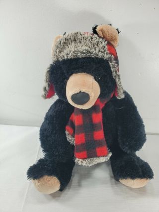 14 " Dan Dee Black Bear In Winter Hat & Scarf Stuffed Animal Christmas Plush