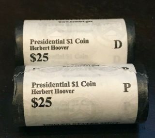 2014 P&d 2 Roll Set Herbert Hoover 50 Presidential $1 Coins