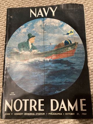 1964 10/31 Football Program Notre Dame Fighting Irish @ Navy,  Roger Staubach Vg