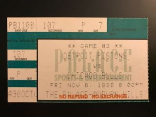 Chicago Bulls Detroit Pistons 11/8/1996 Ticket Stub Michael Jordan 15 Points