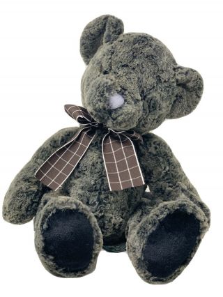 Russ Berrie Plush Deegan Teddy Bear 14 " Grey Soft Stuffed Animal 34478 Brown Bow