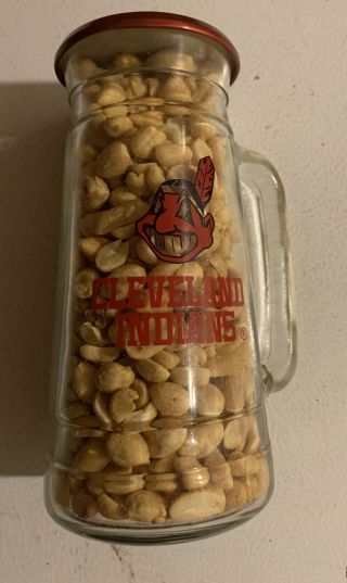 Vintage Glass Mug O’ Nuts Peanuts Cleveland Indians Baseball Peanuts Nos Full