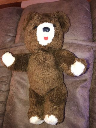 Dakin Teddy Bear Plush Vintage Stuffed Animal Dark Brown Red Felt Tongue Jointed