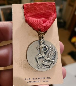 Antique 1939 Mile Run Sterling Silver 2nd Place Medal