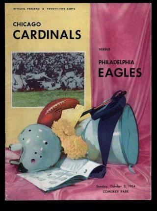 Ex Plus 10/3/1954 Eagles At Chi.  Cardinals Nfl Program - Adrian Burk 3 Td Passes