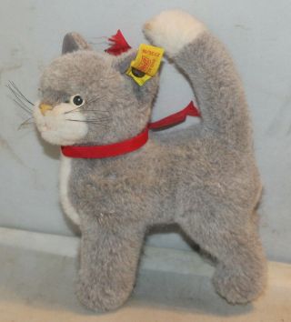 Vtg Steiff Cattie Kitty Cat White And Gray 7.  25” Tall W/ Button /ear Tag 2736/1