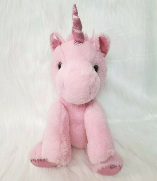 12 " Kellytoy Unicorn Pink Sitting Plush Stuffed Toy Iridescent Horn Paws B223