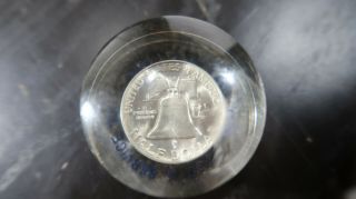 1948franklin Half Dollar Lucite Paperweight Williard Sales And Service