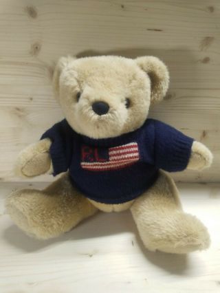 Ralph Lauren Polo Teddy Bear Plush W/ Usa Flag Sweater 14” Jointed Legs 1996