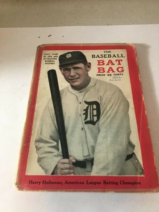 1922 Baseball Bat Bag Record Book Harry Heilmann Al Batting Champion On Cover