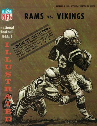 1965 10/3 Football Program Los Angeles Rams Minnesota Vikings Fran Tarkenton Vg