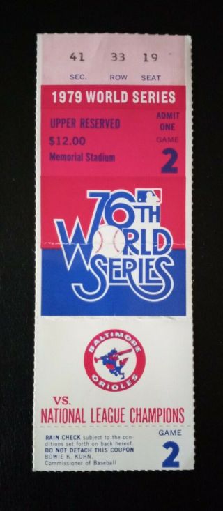 1979 World Series Ticket Stub Game 2 Bold Colors