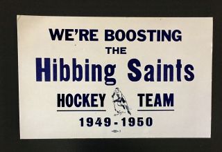 Rare / Vintage 1949 - 1950 Hibbing Saints Hockey Team Poster / Northern League