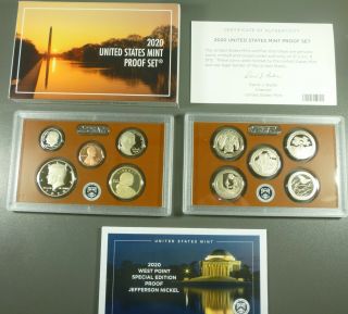 2020 - S Us Proof Coin Set,  Including " W " Jefferson Nickel Total 11 Coins