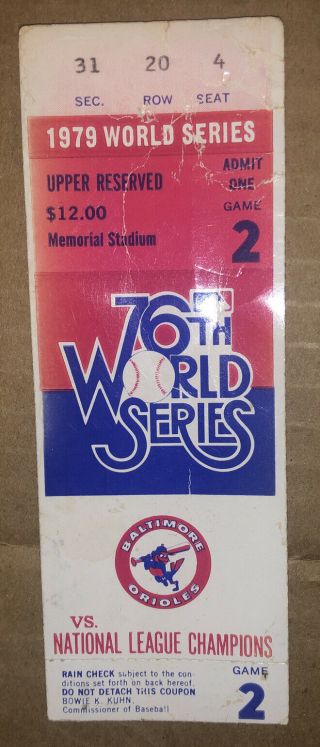 1979 World Series Ticket Stub Game 2 Baltimore Orioles