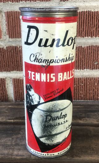 Vtg 1940s Dunlop Championship Tennis Ball Can Tin Rare Vinnie Richards Hof