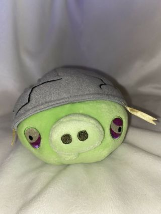 Angry Birds Plush Green Corporal Pig Cracked Helmet No Sound Stuffed Animal Toy