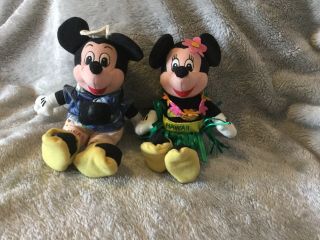Disney Store Exotic Mickey And Minnie Hawaii Approx 7 1/2 " Sitting Save Fees