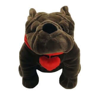 Dan Dee Shar Pei 12 " Plush Brown Dog W/red Heart Collar Big Cuddly Soft Toy