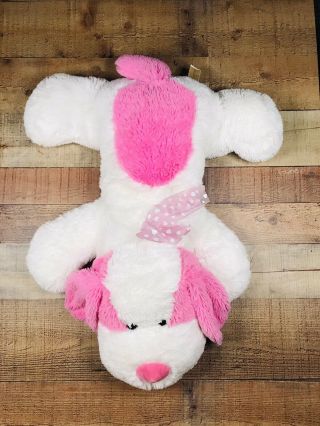 Dan Dee White / Pink Puppy Dog Plush Pink Ears Tail 20 " Soft Fluffy Pink Bow