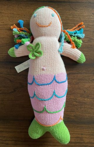 Blabla Melody Mermaid Plush Doll 14 " Pink Green Yarn Braids Peru Knit Vgc