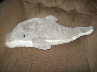 Sea World Busch Gardens Grey White Dolphin Feather 23in Plush Blue Plastic Eyes