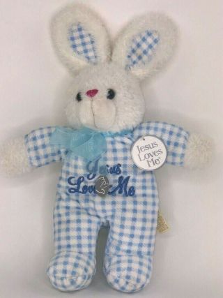 Dan Dee Collectors Choice Bunny Rabbit Plush Sings Jesus Loves Me Blue White 14 "