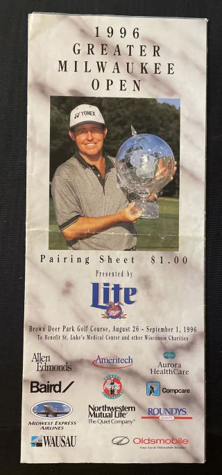 1996 Greater Milwaukee Open Spectator Pairing Sheet Tiger Woods 1st Tournament