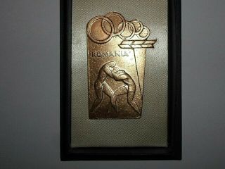 1972 Munchen Romania Olympic Games Wrestling Team Desk Medal Plaque & Case
