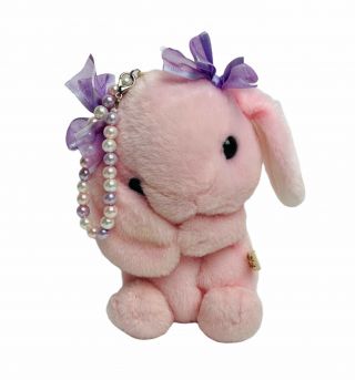 Amuse Pote Usa Loppy Bunny Plush Stuffed Animal Pink Rabbit Pearls Kawaii 6”