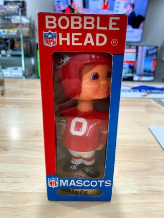 Nfl Kansas City Chiefs Bobble Head Mascots Vintage With Box Good Cond.