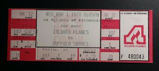 Vintage 1978 Buffalo Sabres At Atlanta Flames Full Ticket