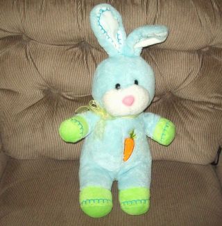 Dandee Dan Dee Easter Bunny Rabbit Blue Green 17in Soft Plush Yellow Bow Carrot
