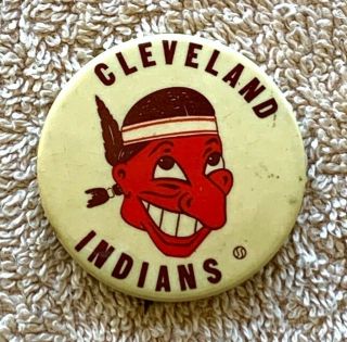 Rare Vintage Baseball Cleveland Indians Chief Wahoo 1 3/4 " Pinback Button