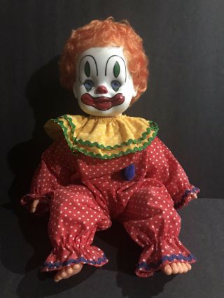 Vintage 1981 Rubber Face Clown Doll Stuffed Blue Eyes Gatabox