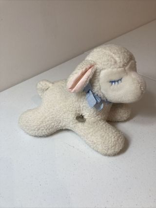 Vintage Eden Sheep Lamb Plush Musical Wind Up White Blue Lamb Toy Lovey
