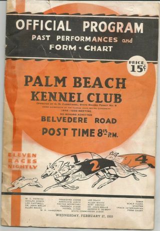 Racing Vintage Greyhound Program,  Palm Beach K.  C.  Florida Feb.  27,  1935,
