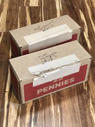 2 Penny Cent Boxes 2020 D & 2021 D 100 Rolls Of Bu Lincoln Cents $50 Pennies
