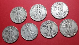 1940 1941 1942 1943 1944 1945 1946 Walking Liberty Half Dollar 7 Coins