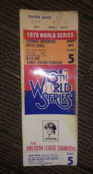 1979 World Series Ticket Stub Game 5 Baltimore Orioles Vrs Pirates