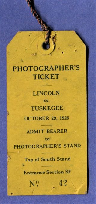 1926 Black College Footbal Ticket Lincoln Vs Tuskegee Undefeated Season Philly
