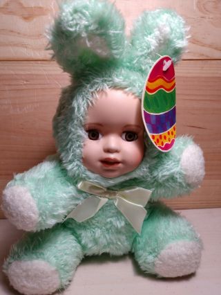 Vintage Kolden Toys Baby Doll With Green Bunny Suit Porcelain Face