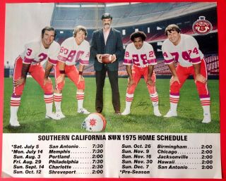 1975 Southern California Sun Wfl Schedule Poster By Tuborg World Football League