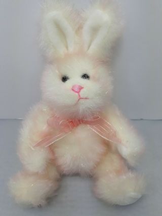 Dan Dee White And Pink With Bow Heart Shaped Nose Sparkle Fur Bunny 8 " Dandee