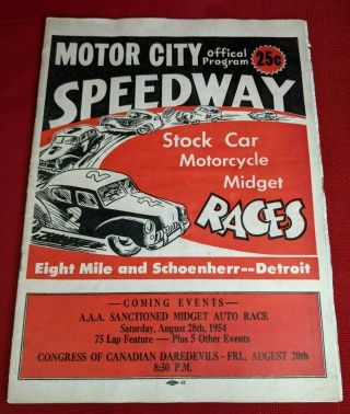 1954 Motor City Speedway Program Stock Car Detroit